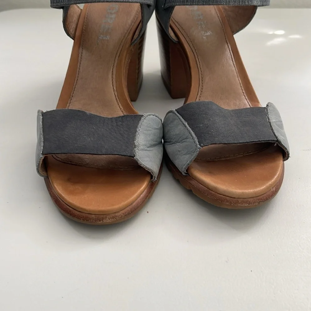 Sorel Nadia Chunky Elastic Heeled Leather Sandals Blue Leather Summer Shoes 8 - Picture 3 of 6